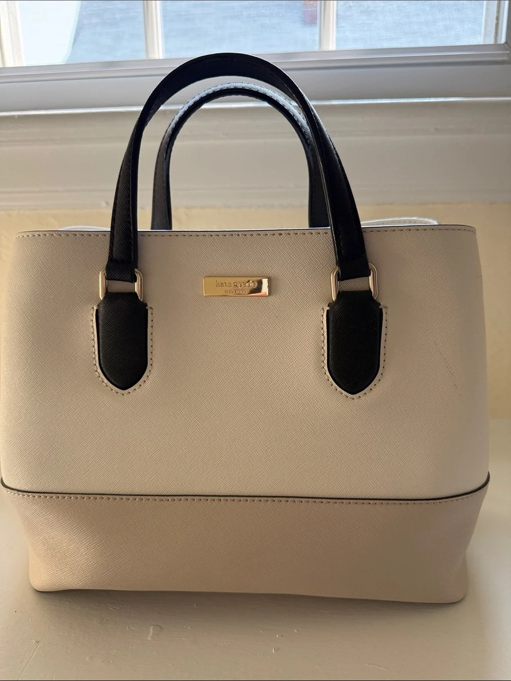 kate spade Two-Tone Cream and Black Structured Satchel